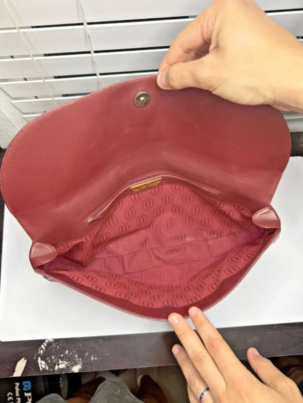AUTHENTIC CARTIER BORDEAUX LEATHER POCHETTE CLUTCH - COMES WITH COA